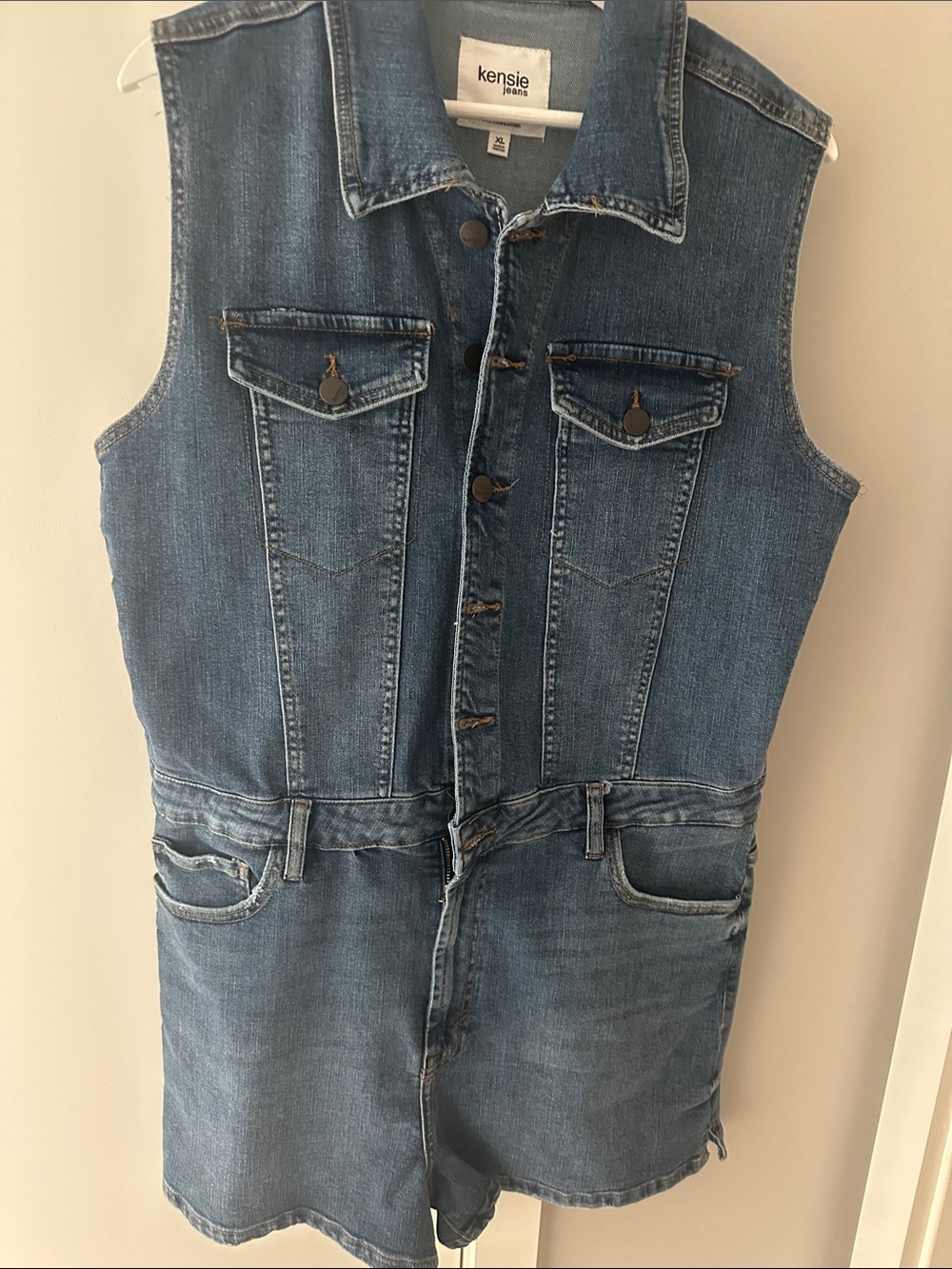 Kensie Sleeveless Denim Romper in Medium Blue